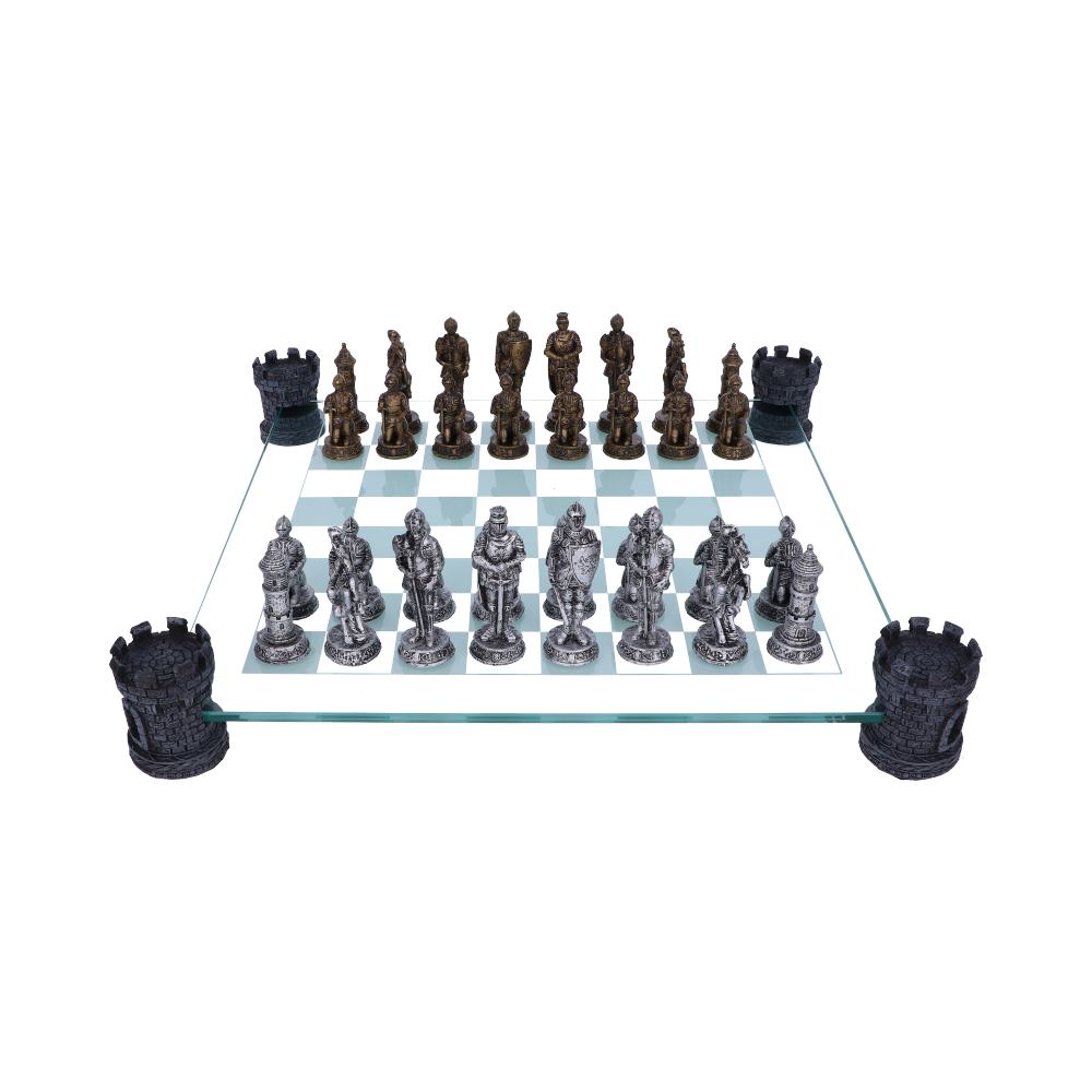 Raised Medieval Knight Chess Set With Corner Towers 43cm: 2 - Chess Sets By Gift Moments