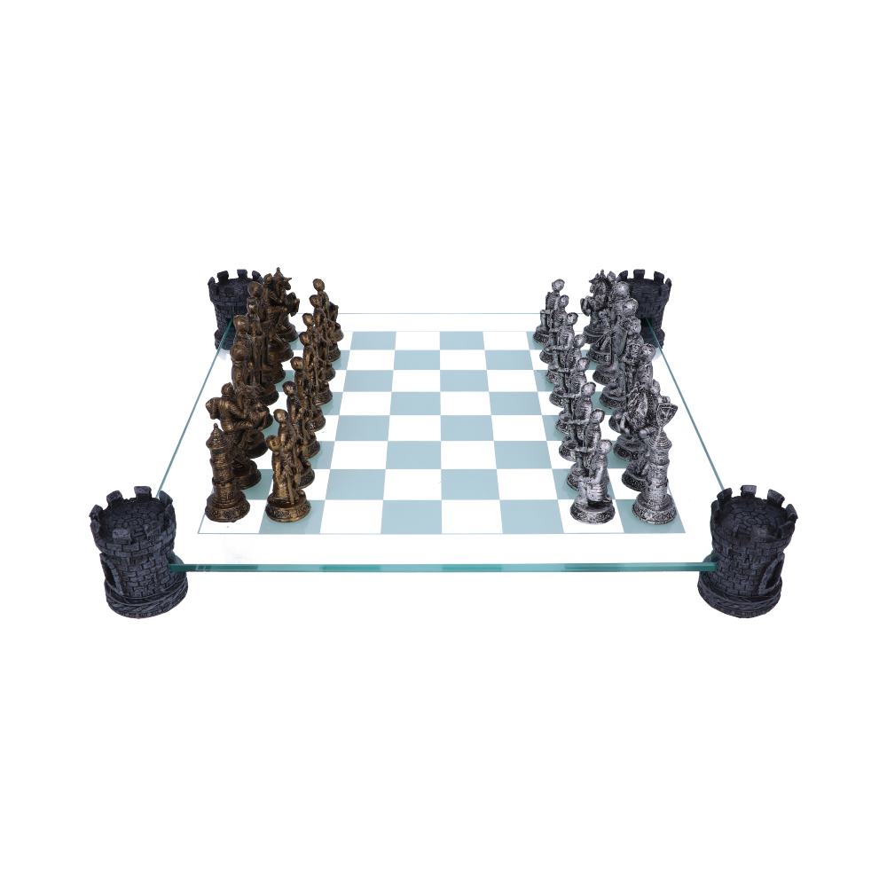 Raised Medieval Knight Chess Set With Corner Towers 43cm: 5 - Chess Sets By Gift Moments