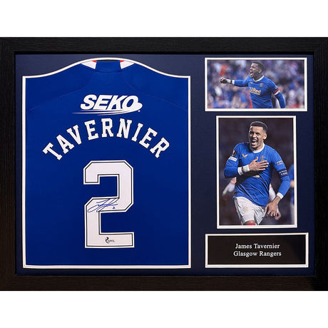 Framed Rangers FC Tavernier Signed Shirt: 1 - Signed Memorabilia By Rangers