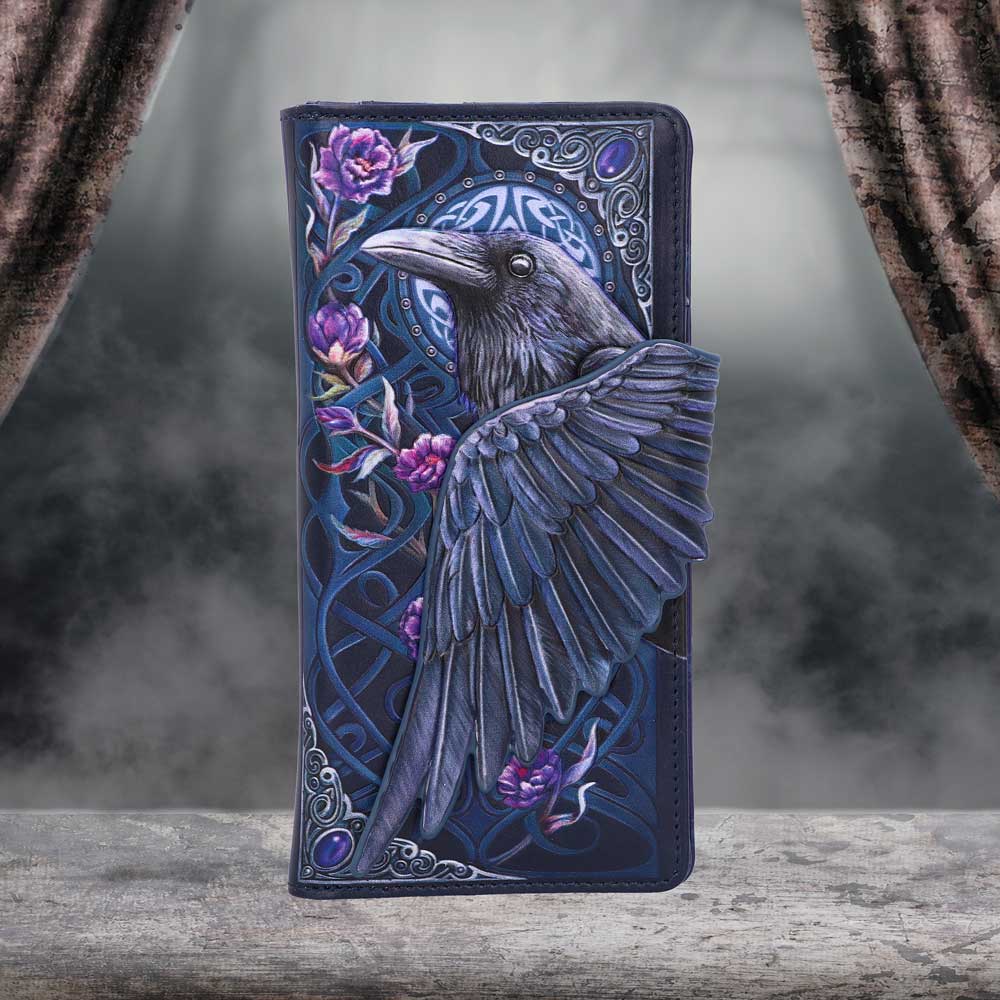 Ravens Flight Black Wing Floral Embossed Purse Wallet - Shop Purses At Gift Moments - 1