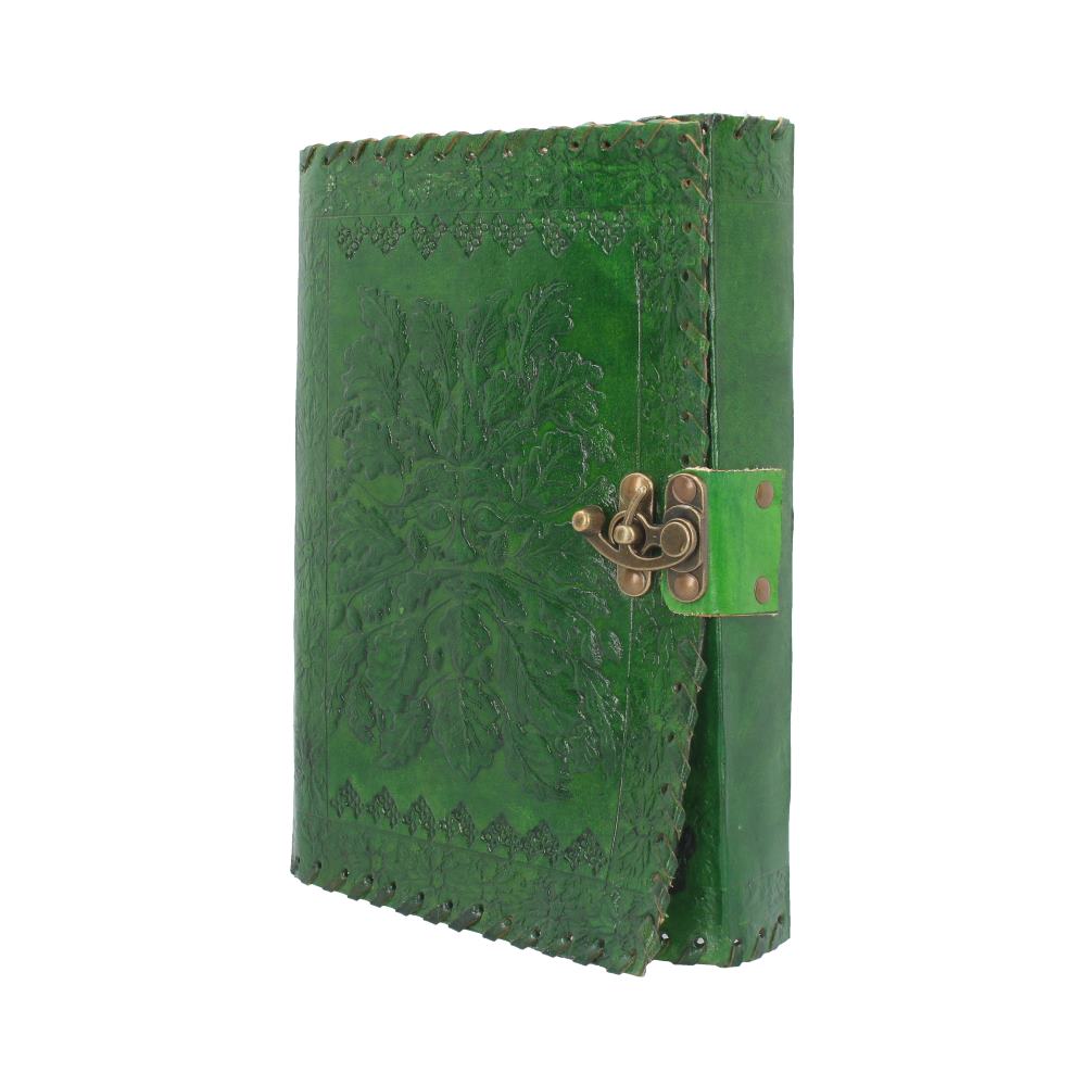 Real Leather Greenman Green Embossed Journal with Lock: 3 - Leather Journals By Gift Moments