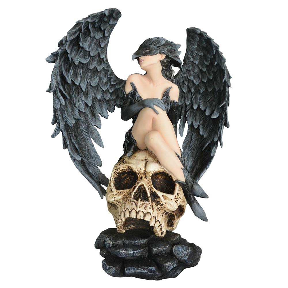 Riven Gothic Winged Figurine on Skull Base: 2 - Figurines Large (30-50cm) By NN Designs