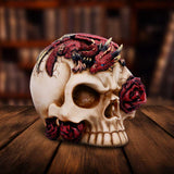 Rose Flame Decorative Skull With Sleeping Dragon: 1 - Figurines Medium (15-29cm) By NN Designs