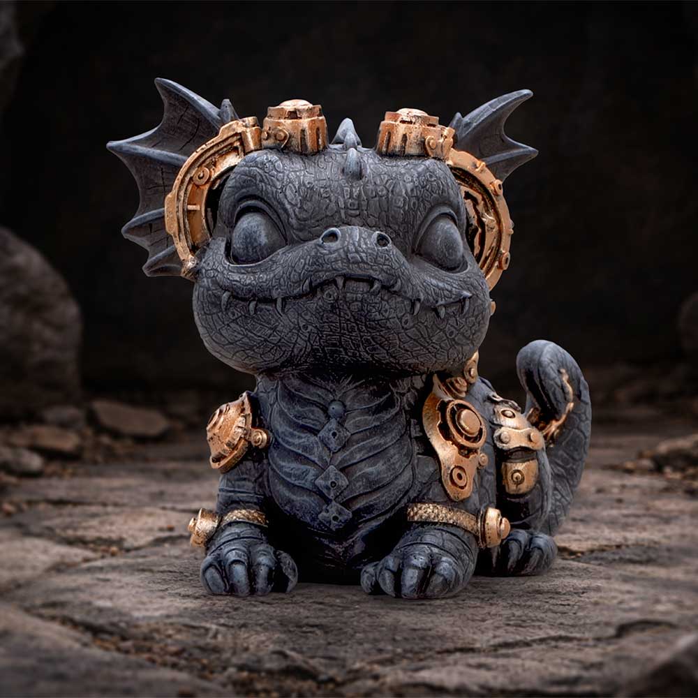 Gearling Black Steampunk Dragon 14.6cm - Shop Figurines Medium (15-29cm) At Gift Moments - 1