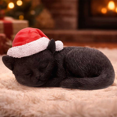 Sleeping Black Cat in Santa Hat 9.5cm - Shop Figurines Medium (15-29cm) At Gift Moments - 1