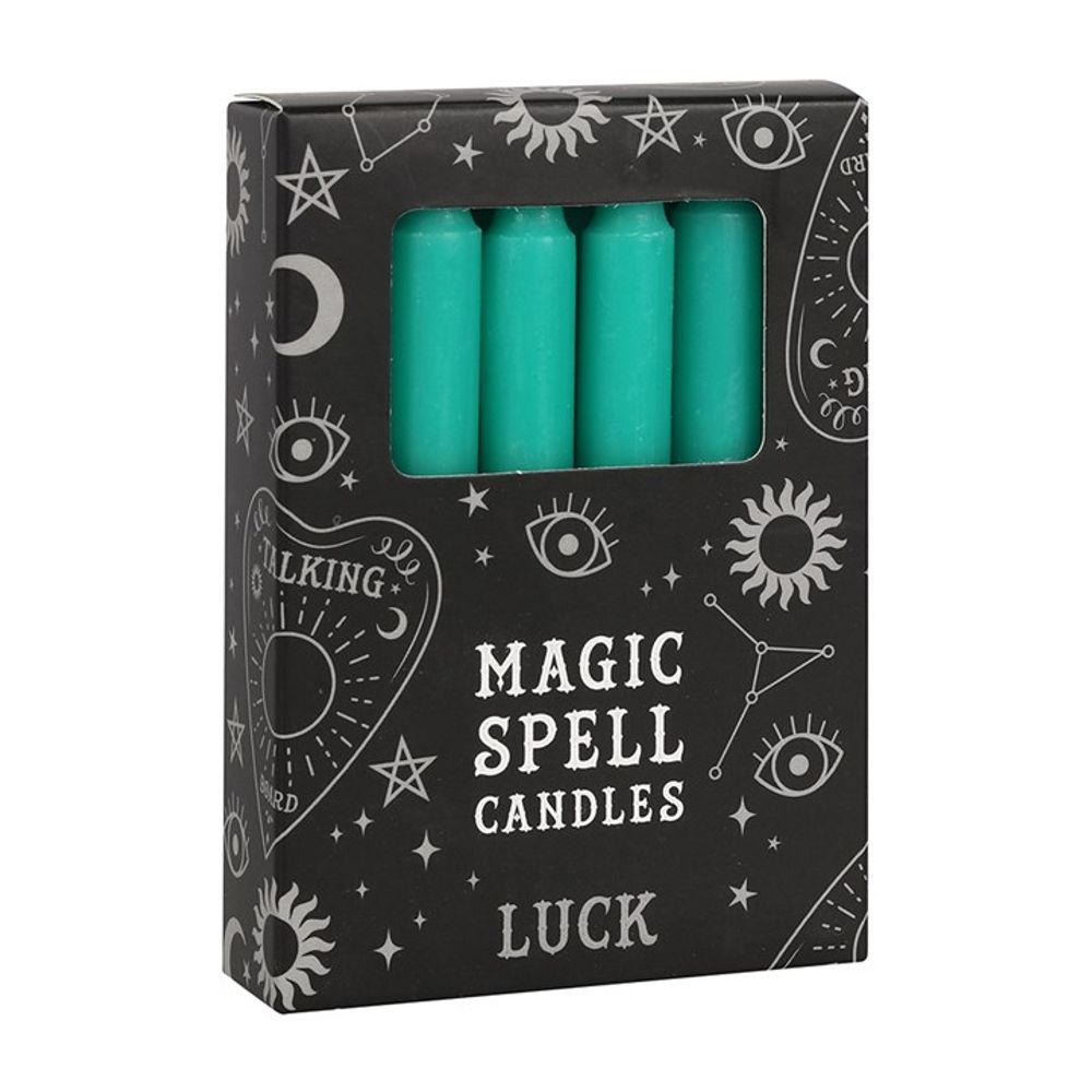 Set of 12 Green ’Luck’ Spell Candles: 1 - Candles By Gift Moments