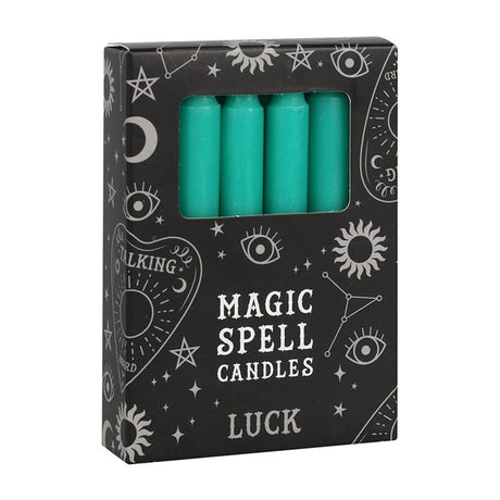 Set of 12 Green ’Luck’ Spell Candles: 1 - Candles By Gift Moments