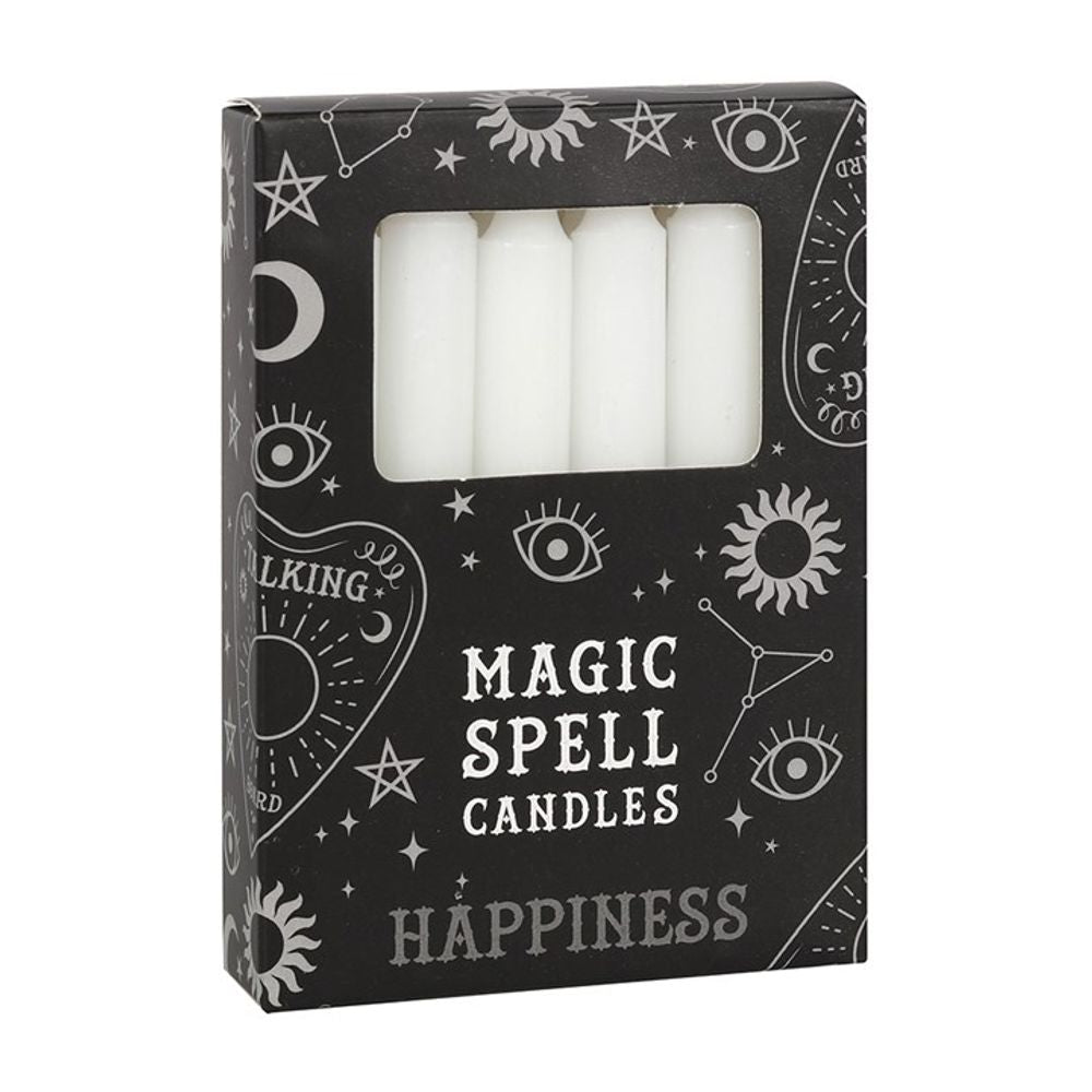Set of 12 White ’Happiness’ Spell Candles: 1 - Candles By Gift Moments