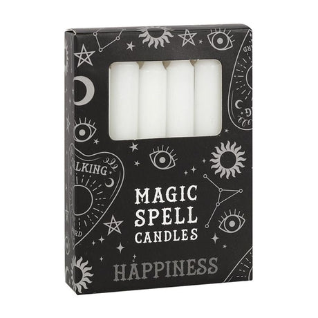 Set of 12 White ’Happiness’ Spell Candles: 1 - Candles By Gift Moments