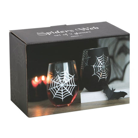 Spider and Web Stemless Wine Glass Set: 3 - Glassware By Gift Moments