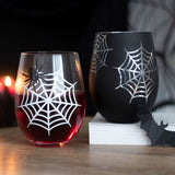 Spider and Web Stemless Wine Glass Set: 1 - Glassware By Gift Moments