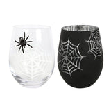 Spider and Web Stemless Wine Glass Set: 2 - Glassware By Gift Moments