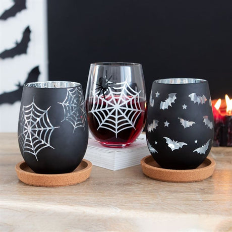 Spider and Web Stemless Wine Glass Set: 4 - Glassware By Gift Moments
