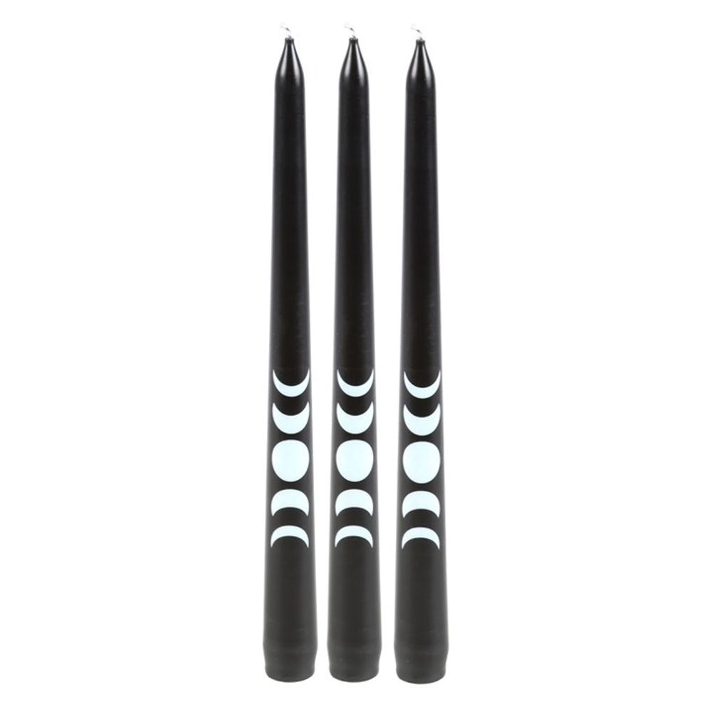 Set of 3 Black Magic Moon Phase Taper Candles: 3 - Candles By Gift Moments