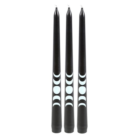 Set of 3 Black Magic Moon Phase Taper Candles: 3 - Candles By Gift Moments