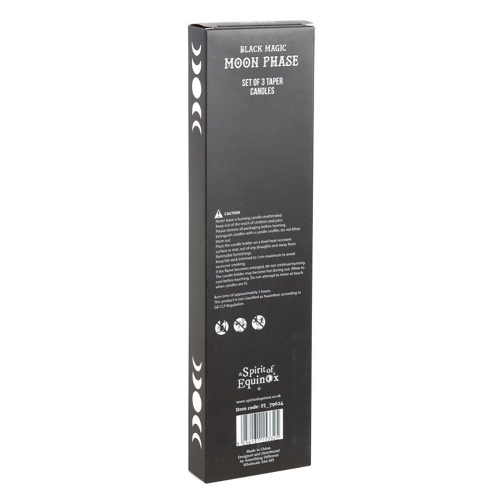 Set of 3 Black Magic Moon Phase Taper Candles: 5 - Candles By Gift Moments