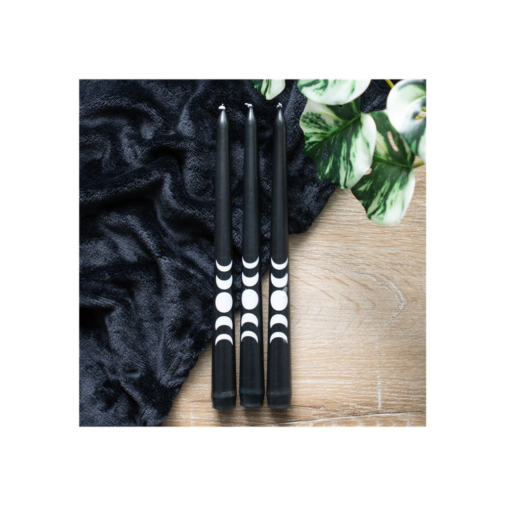 Set of 3 Black Magic Moon Phase Taper Candles: 6 - Candles By Gift Moments