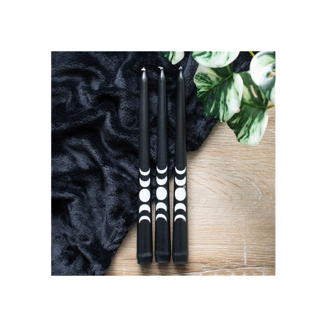 Set of 3 Black Magic Moon Phase Taper Candles: 6 - Candles By Gift Moments
