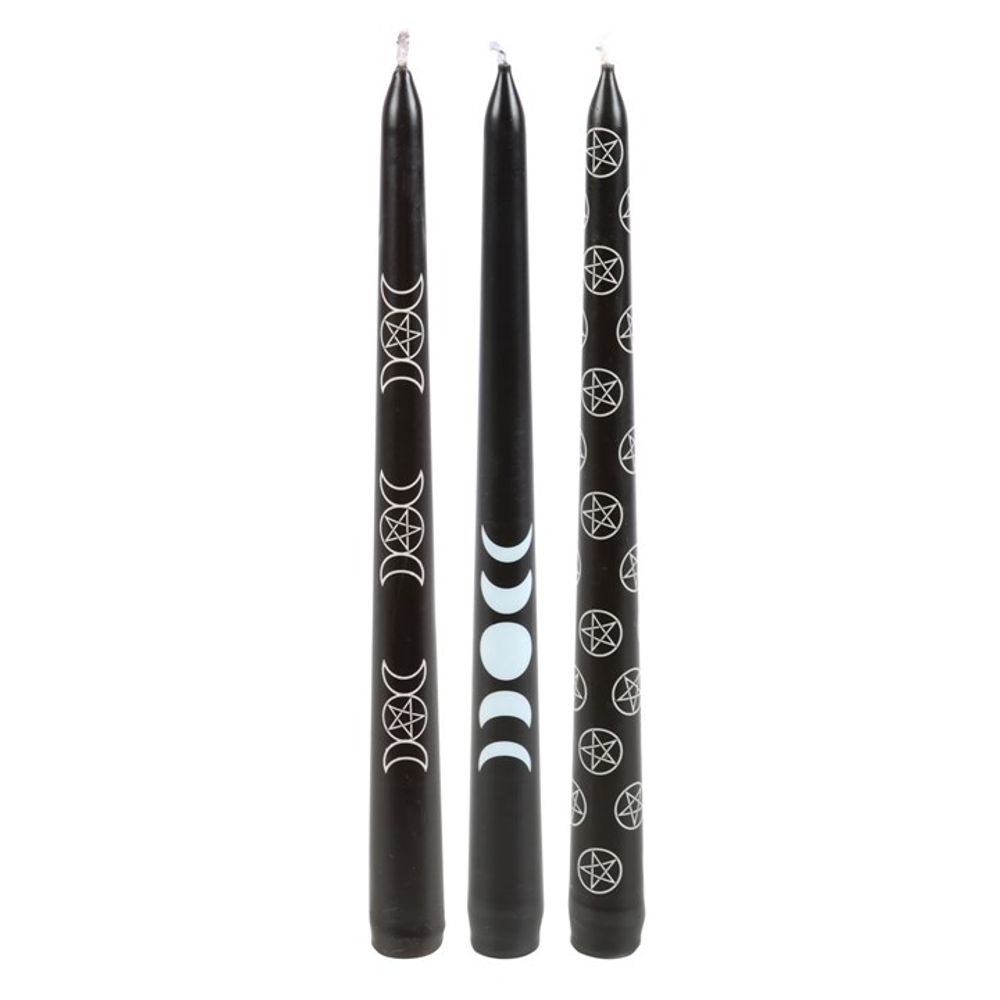 Set of 3 Black Magic Mystical Taper Candles: 3 - Candles By Gift Moments
