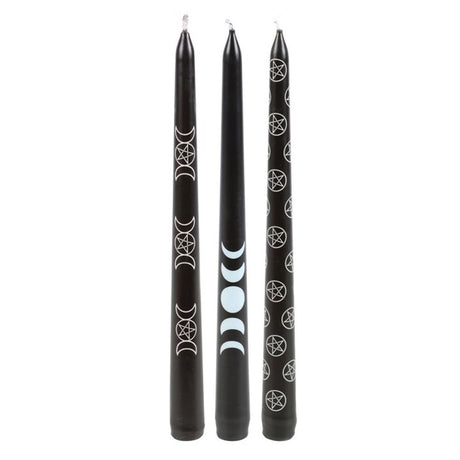 Set of 3 Black Magic Mystical Taper Candles: 3 - Candles By Gift Moments