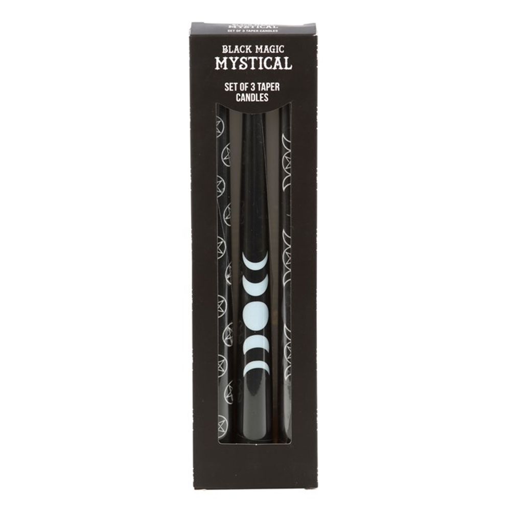 Set of 3 Black Magic Mystical Taper Candles: 2 - Candles By Gift Moments
