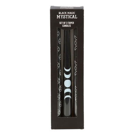 Set of 3 Black Magic Mystical Taper Candles: 2 - Candles By Gift Moments