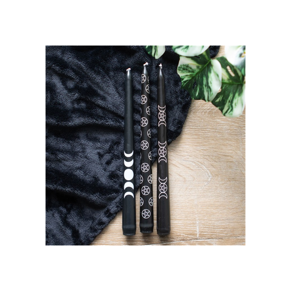 Set of 3 Black Magic Mystical Taper Candles: 5 - Candles By Gift Moments