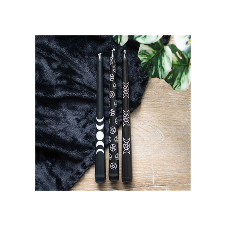 Set of 3 Black Magic Mystical Taper Candles: 5 - Candles By Gift Moments