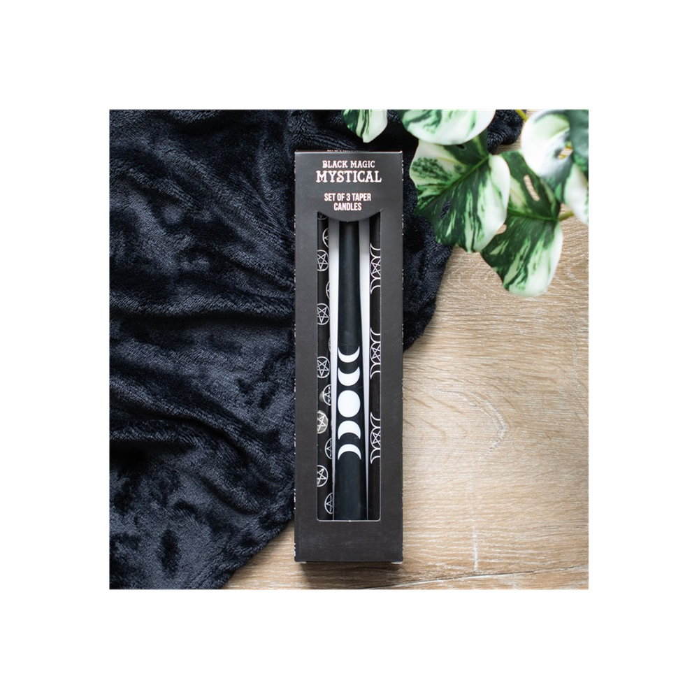 Set of 3 Black Magic Mystical Taper Candles: 6 - Candles By Gift Moments