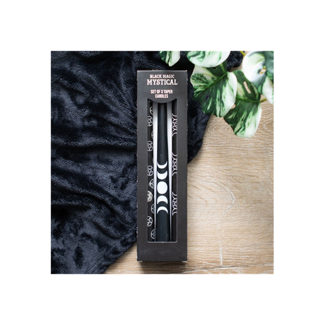 Set of 3 Black Magic Mystical Taper Candles: 6 - Candles By Gift Moments