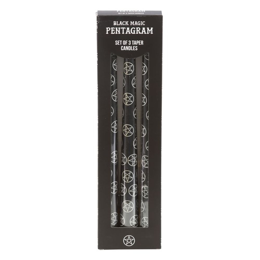 Set of 3 Black Magic Pentagram Taper Candles: 2 - Candles By Gift Moments