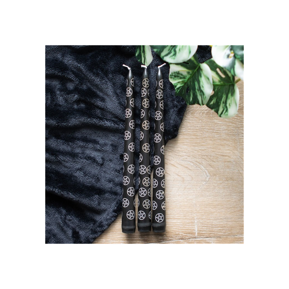 Set of 3 Black Magic Pentagram Taper Candles: 5 - Candles By Gift Moments