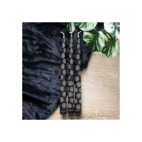 Set of 3 Black Magic Pentagram Taper Candles: 5 - Candles By Gift Moments