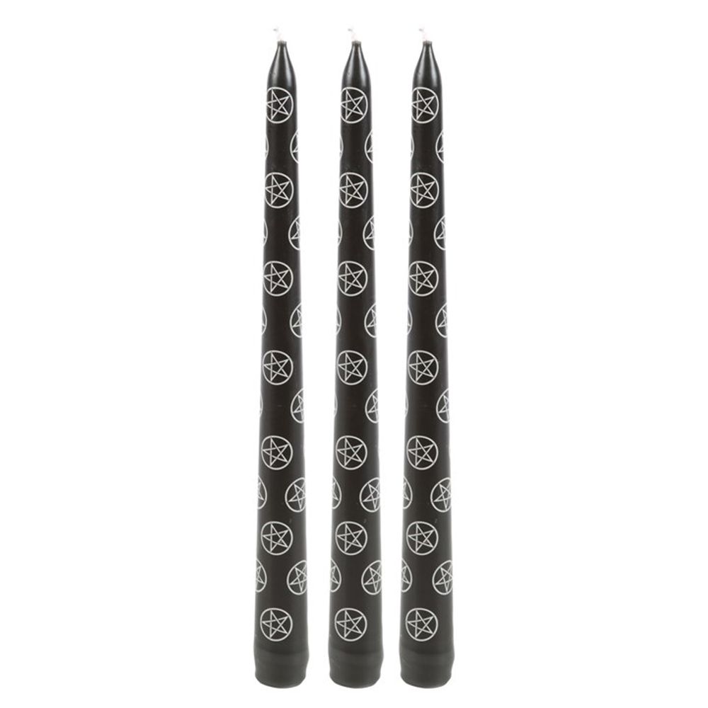 Set of 3 Black Magic Pentagram Taper Candles: 3 - Candles By Gift Moments