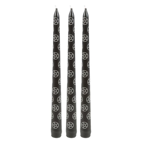 Set of 3 Black Magic Pentagram Taper Candles: 3 - Candles By Gift Moments