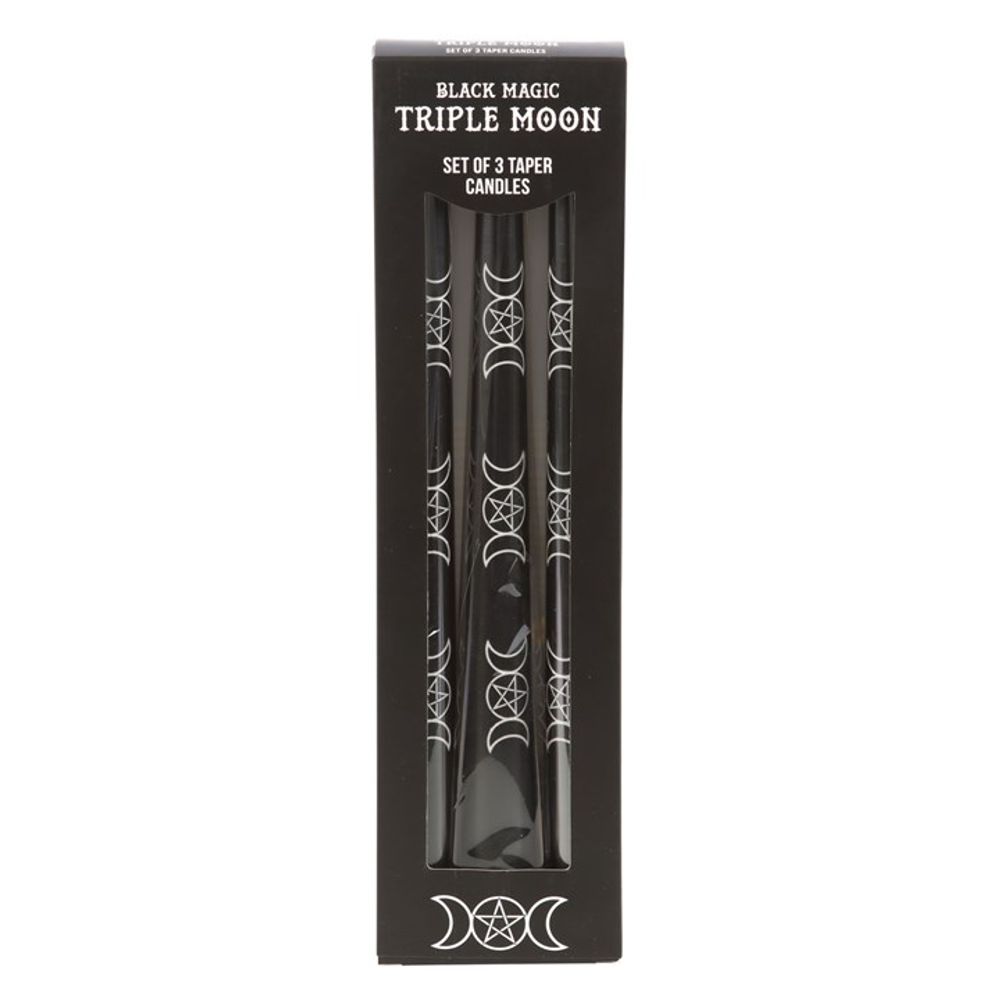 Set of 3 Black Magic Triple Moon Taper Candles: 2 - Candles By Gift Moments