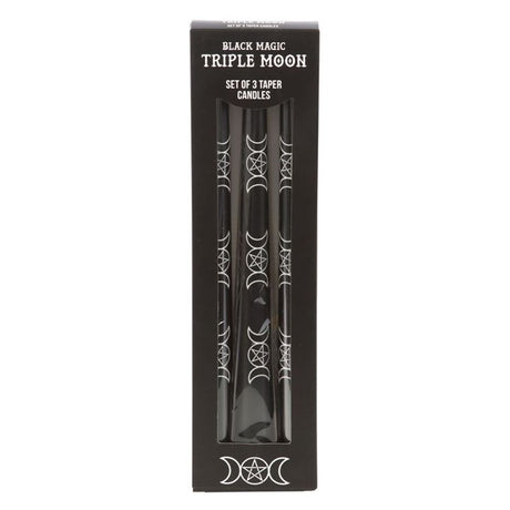 Set of 3 Black Magic Triple Moon Taper Candles: 2 - Candles By Gift Moments