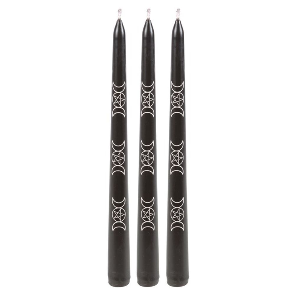 Set of 3 Black Magic Triple Moon Taper Candles: 3 - Candles By Gift Moments