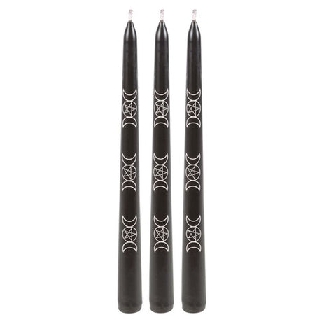 Set of 3 Black Magic Triple Moon Taper Candles: 3 - Candles By Gift Moments