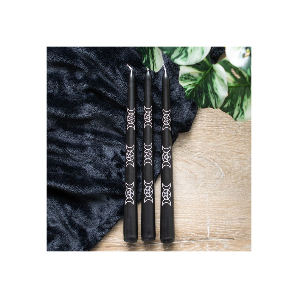 Set of 3 Black Magic Triple Moon Taper Candles: 6 - Candles By Gift Moments