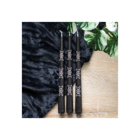 Set of 3 Black Magic Triple Moon Taper Candles: 6 - Candles By Gift Moments