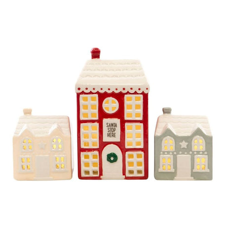 Set of 3 Light Up LED Christmas Houses: 2 - By Gift Moments