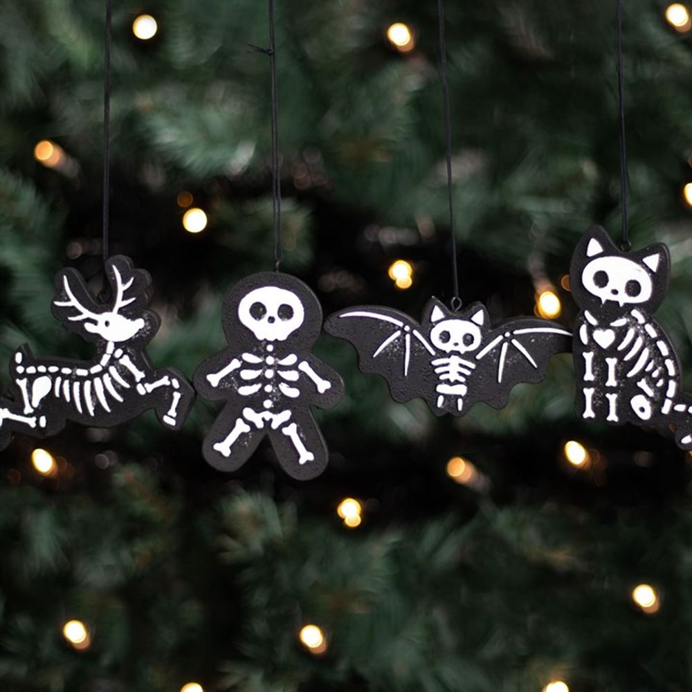 Set of 4 Black Creepy Skeleton Cookie Ornaments: 1 - Christmas Decorations By Gift Moments