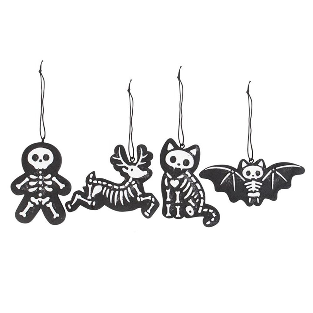 Set of 4 Black Creepy Skeleton Cookie Ornaments: 2 - Christmas Decorations By Gift Moments