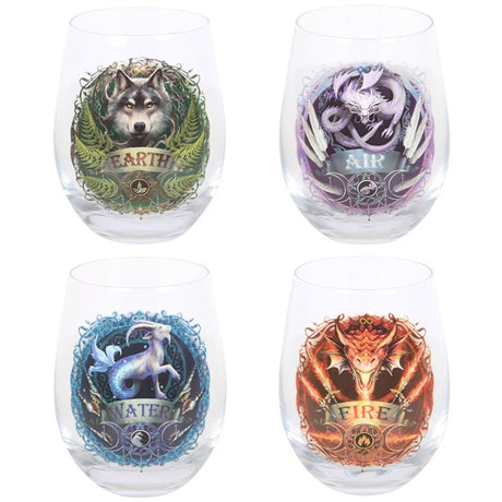 Set of 4 Elemental Stemless Wine Glasses by Anne Stokes: 2 - By Gift Moments