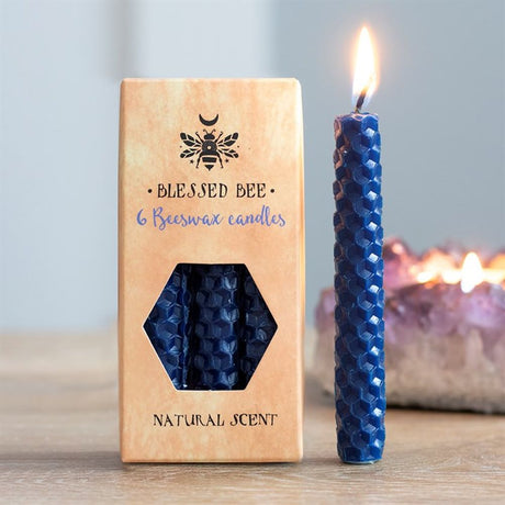 Set of 6 Blue Beeswax Spell Candles: 1 - Candles By Gift Moments