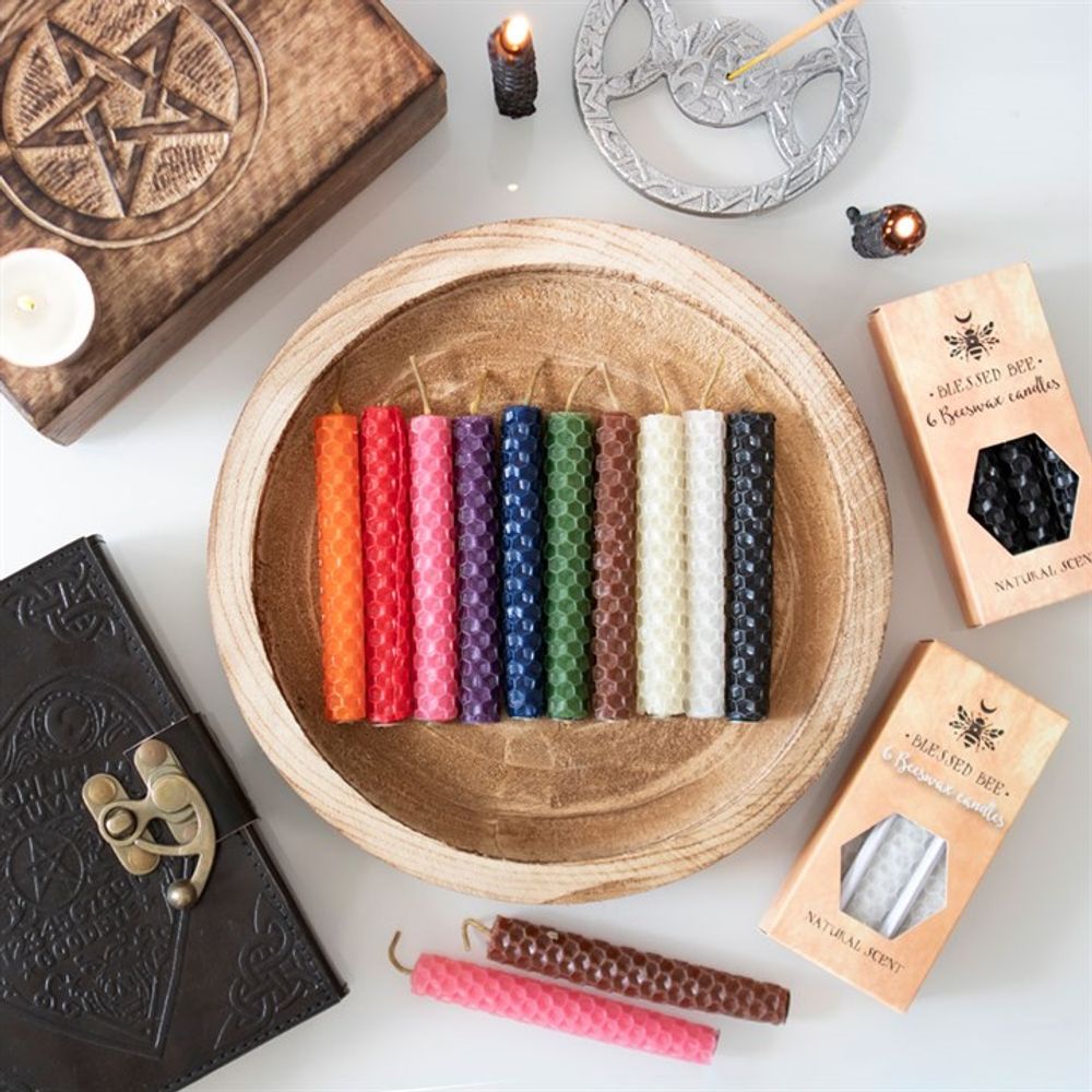 Set of 6 Brown Beeswax Spell Candles: 6 - Candles By Gift Moments