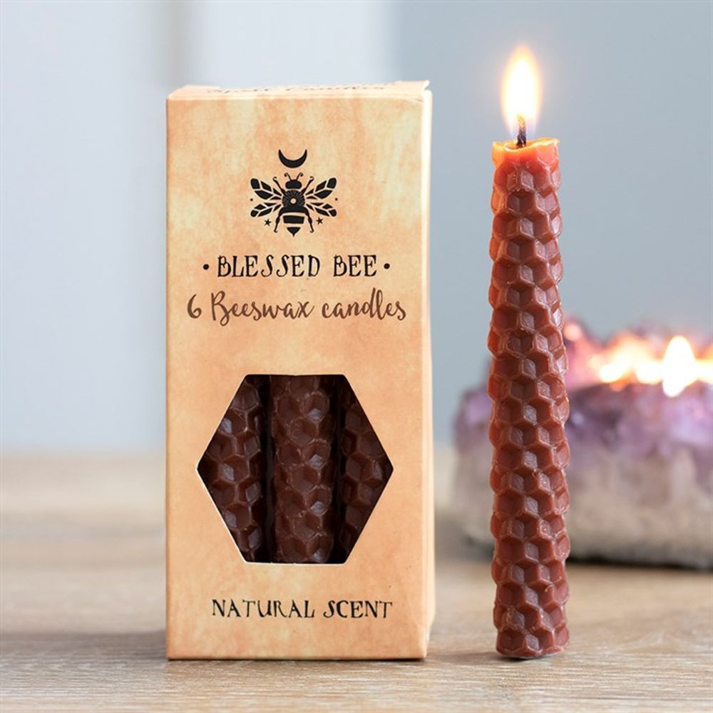Set of 6 Brown Beeswax Spell Candles: 1 - Candles By Gift Moments
