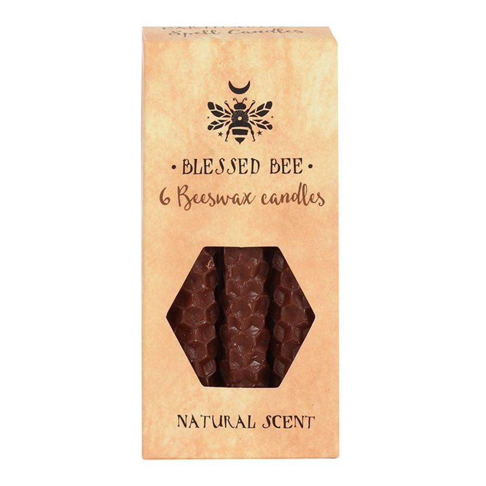 Set of 6 Brown Beeswax Spell Candles: 3 - Candles By Gift Moments