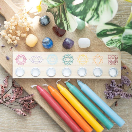 Seven Chakras Wooden Energy Candle Holder: 1 - Candle Holders By Gift Moments